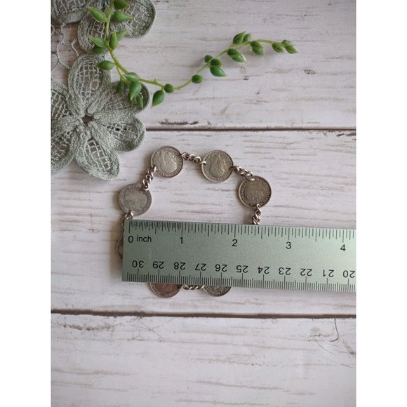 Vintage British Three Pence Silver Coins Dating 1873-1934 Bracelet No Clasp READ - Picture 7 of 10